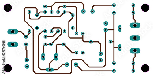 Tracing conductors of printed circuit board
of electronic device. Vector engineering technical
drawing. Pcb template. Electric background.
Computer technic cad design.