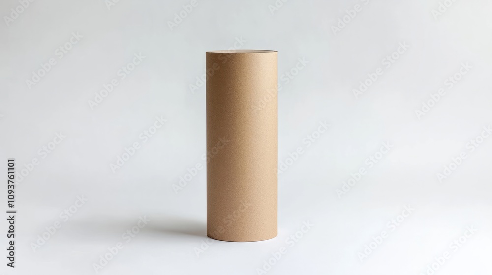 A tall, cylindrical kraft paper box with a matte finish, standing upright on a bright white background A tall, cylindrical kraft paper box with a matte finish, standing upright on a bright white background