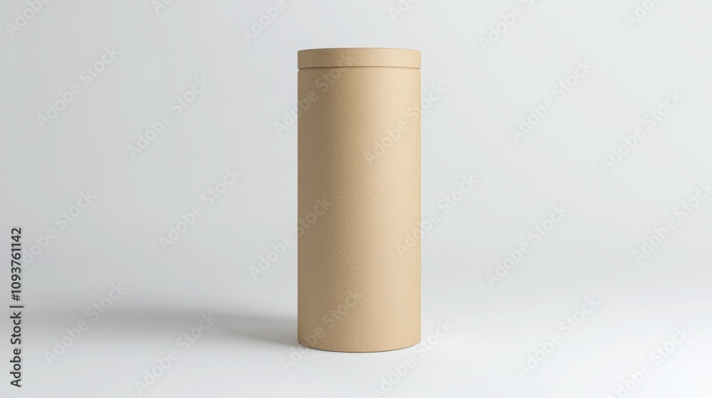 A tall, cylindrical kraft paper box with a matte finish, standing upright on a bright white background A tall, cylindrical kraft paper box with a matte finish, standing upright on a bright white background