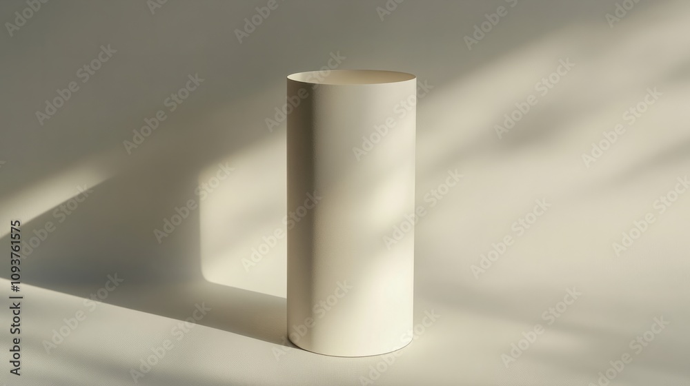 A tall cylindrical white box with a soft matte finish and open top, casting a shadow on the surface
