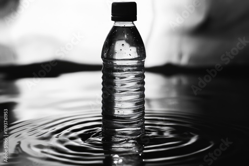 A Water Bottle Floating on a Rippled Surface photo