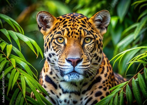 Aerial Portrait of the Majestic Jaguar (Panthera onca) in the Lush Amazon Rainforest of Brazil, Showcasing its Striking Features and Natural Habitat