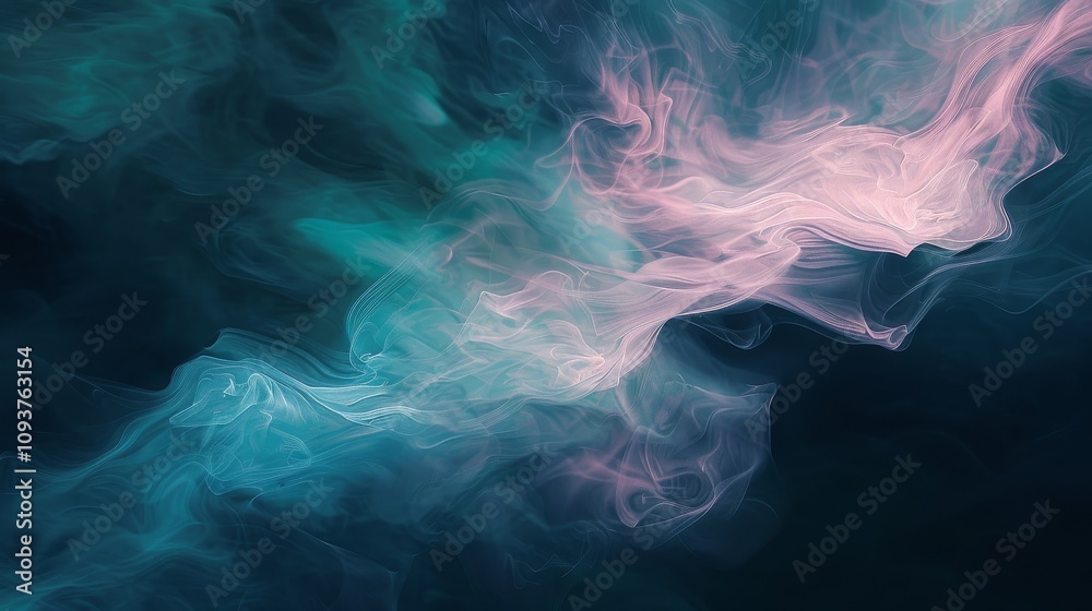 Fototapeta premium Soft pastel waves on a dark canvas, Central white space framing the text