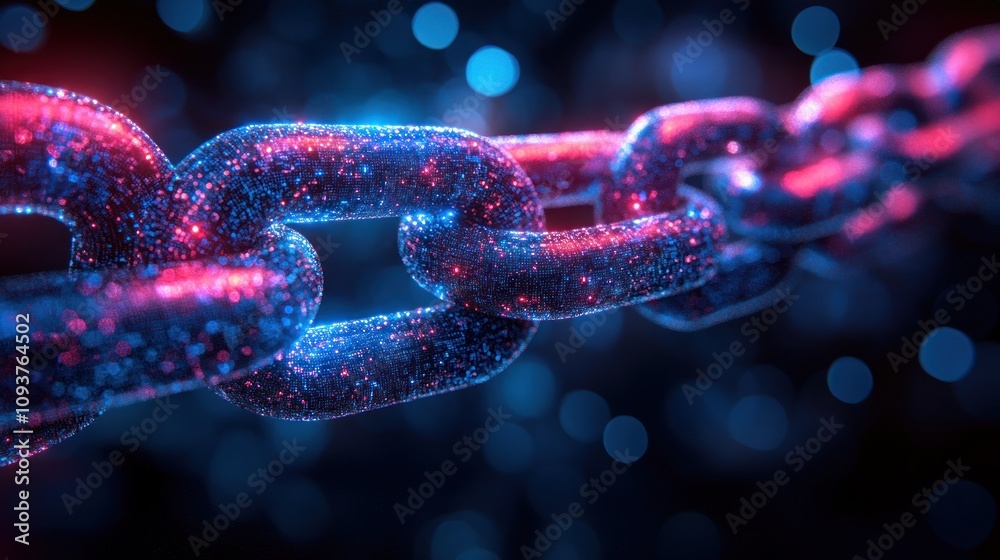 Glowing chain links, digital connection concept. Glowing chain links, digital connection concept.