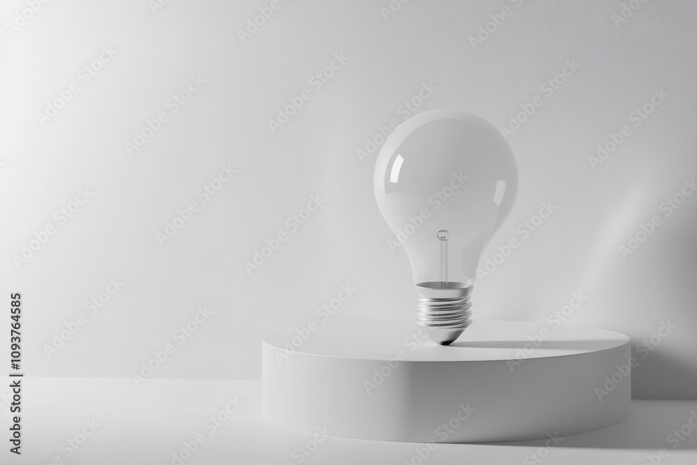 A Single Light Bulb Resting on a White Cylinder A Single Light Bulb Resting on a White Cylinder