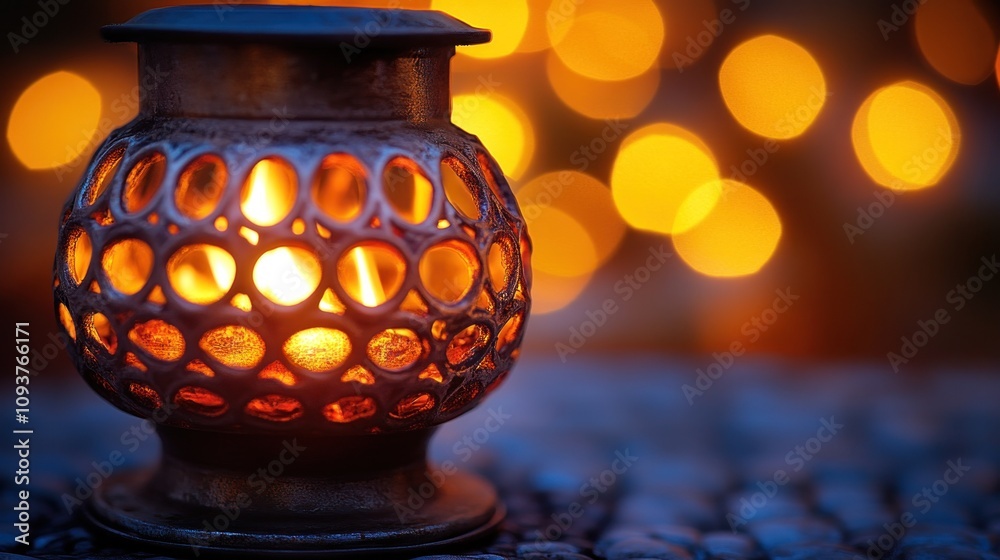 Glowing lantern with bokeh lights. Glowing lantern with bokeh lights.