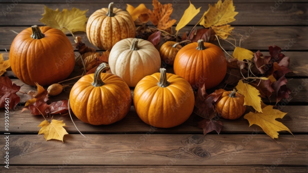 pumpkin and fallen autumn leaves pumpkin and fallen autumn leaves