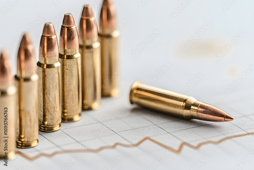 Increasing Inflation Line on a Chart with Round Gun Bullets – Economic Impact, Rising Costs, and Symbolic Representation
