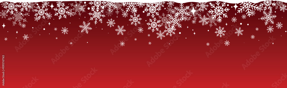 Abstract Christmas top snowflake seamless border red background Abstract Christmas top snowflake seamless border red background