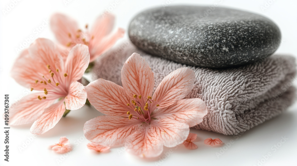 Soft gray stones and white blossoms create a peaceful spa-like setting, ideal for wellness and relaxation themes.
Soft gray stones and white blossoms create a peaceful spa-like setting, ideal for wellness and relaxation themes.