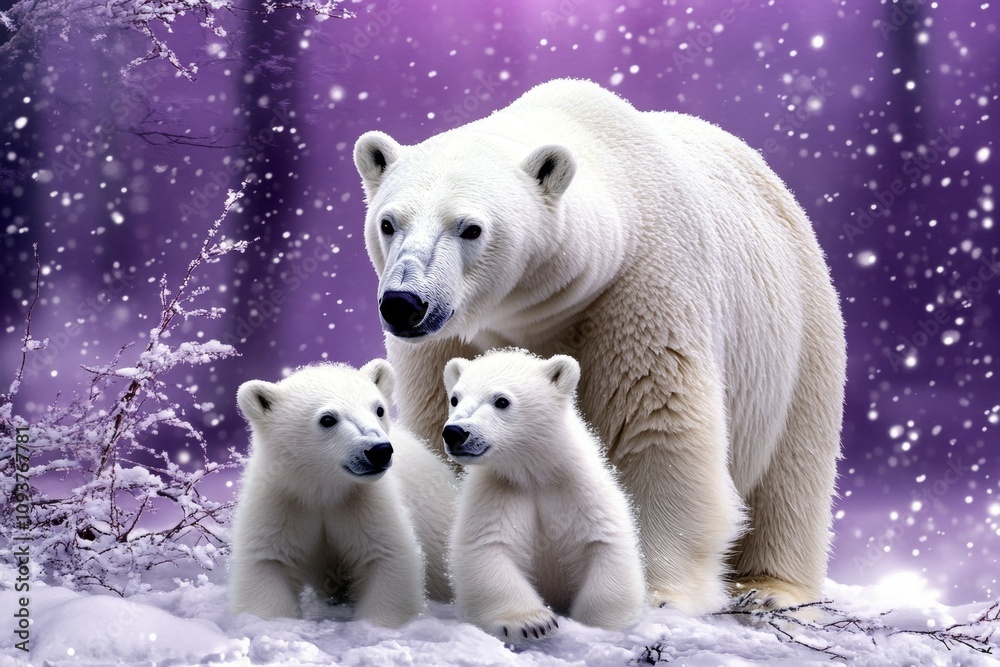 Polar bear family in snowy winter wonderland Polar bear family in snowy winter wonderland