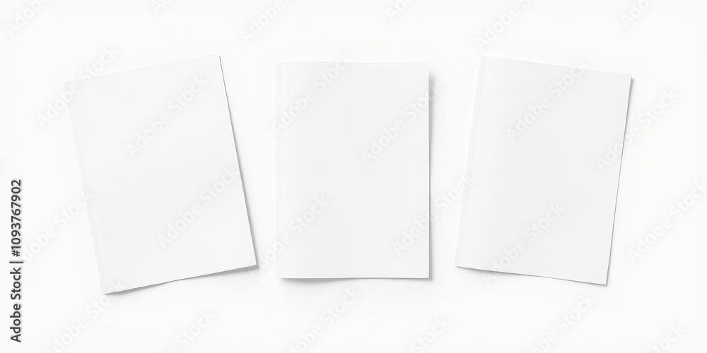 A set of magazine covers mockup on white background showcasing different sides and angles, mockup, angles, different sides A set of magazine covers mockup on white background showcasing different sides and angles, mockup, angles, different sides