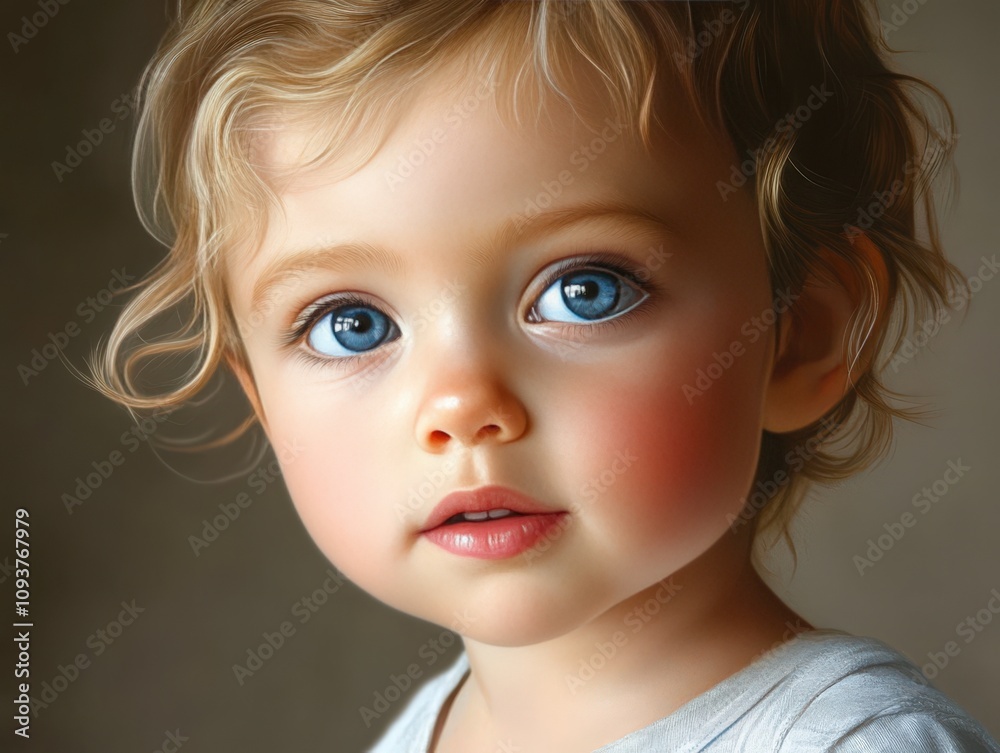 Toddler Girl with Blue Eyes, Pensive Gaze Toddler Girl with Blue Eyes, Pensive Gaze