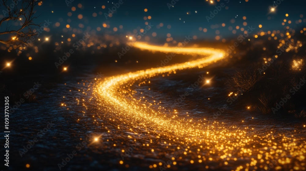 Naklejka premium Winding luminous path with golden sparkles