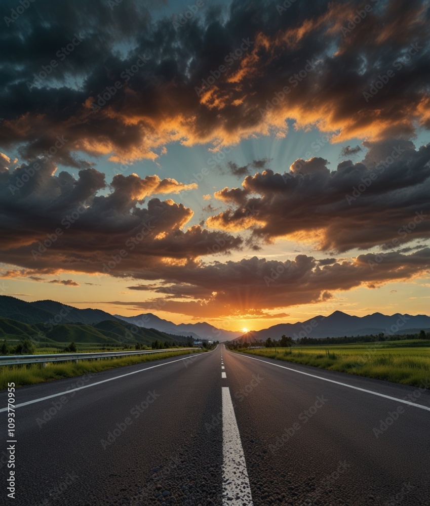 Fototapeta premium sunset over the road