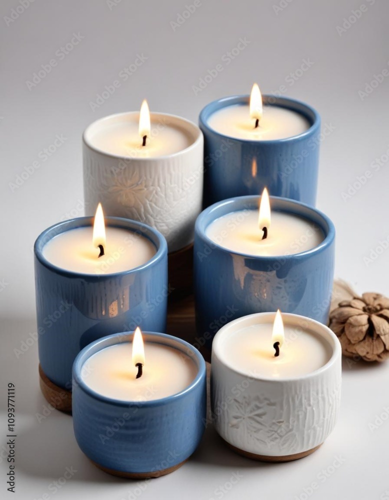 burning decorative candles on a white background
