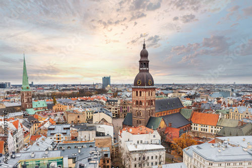 Wallpaper Mural Aerial View of Riga Cathedral and St. Peter's Church Spire in Latvia Torontodigital.ca