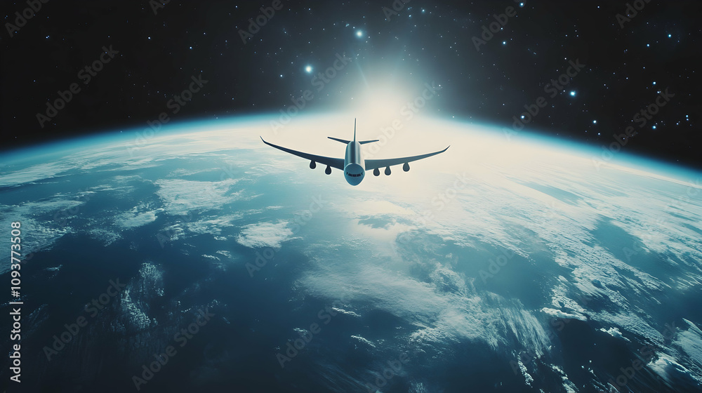 Fototapeta premium Airplane Flying Over Earth.4k image