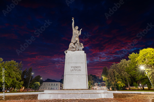 Vienoti Latvijai Monument at Dusk in Rezekne, Latvia photo