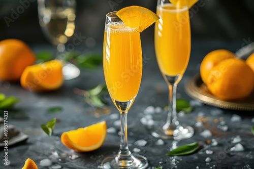 Alcoholic cocktail with orange juice and champagne