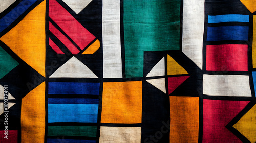 Colorful geometric Ndebele art pattern on South African textile fabric.4k image