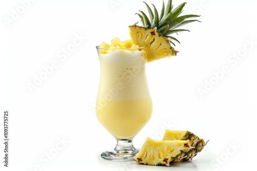 Pina colada cocktail with pineapple coconut cream and rum isolated on white background