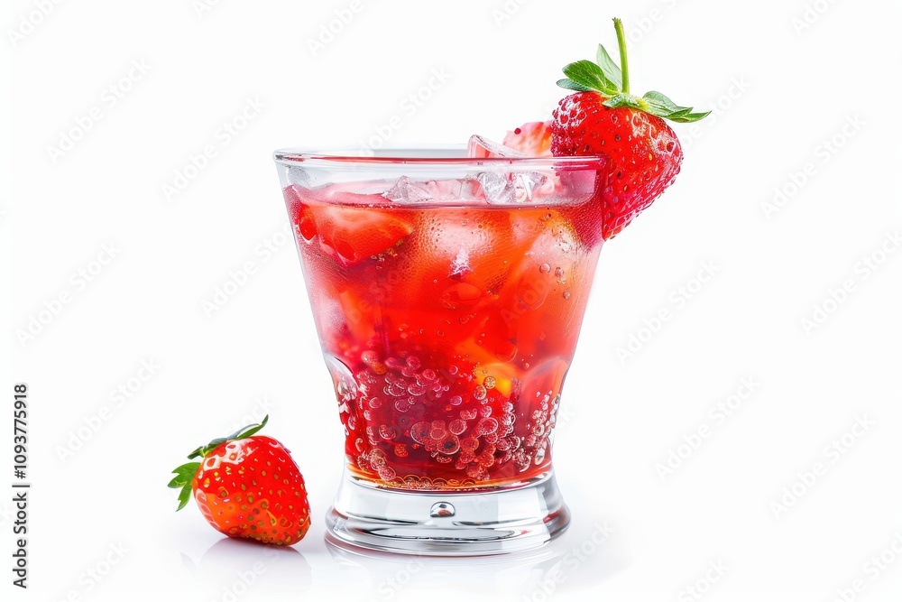 Red strawberry cocktail on white background Red strawberry cocktail on white background