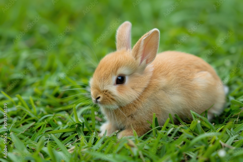 Tiny black eyed dwarf rabbit on green grass Perfect pet for kids Bunny alone Tiny black eyed dwarf rabbit on green grass Perfect pet for kids Bunny alone