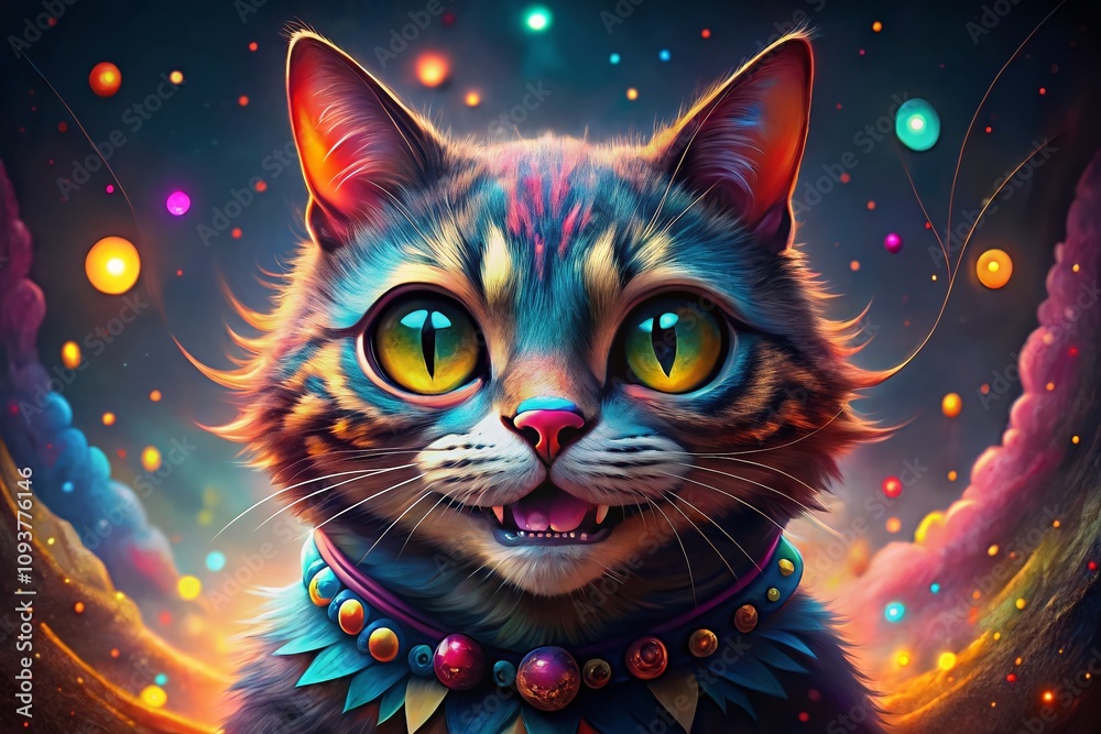 Whimsical Portrait of a Funny Magical Cat with a Creepy Smile, Perfect for Fantasy and Pet Lovers, Bringing Laughter and Enchantment to Life in Vibrant Colors Whimsical Portrait of a Funny Magical Cat with a Creepy Smile, Perfect for Fantasy and Pet Lovers, Bringing Laughter and Enchantment to Life in Vibrant Colors
