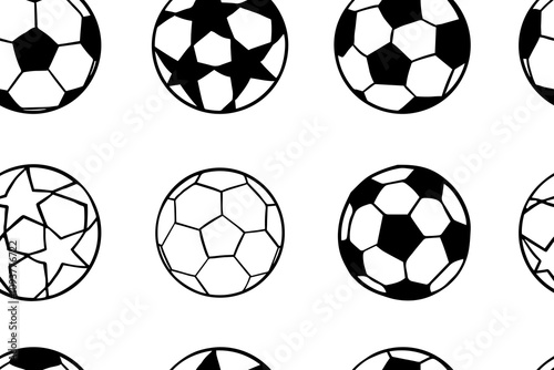 Seamless pattern of football in doodle style. Soccer ball. Sports equipment. Collection of design elements. Great for banners, sites, posters. Vector illustration EPS10.  Hand drawn