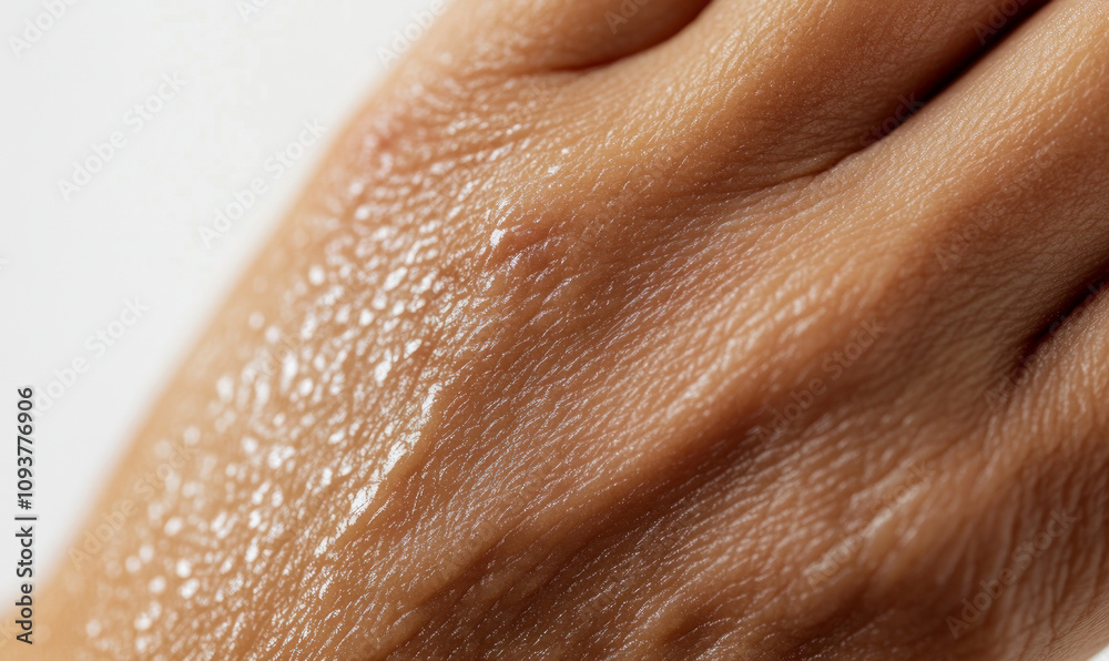 Fototapeta premium Human hand's skin with pores in high magnification detail. Extreme closeup.