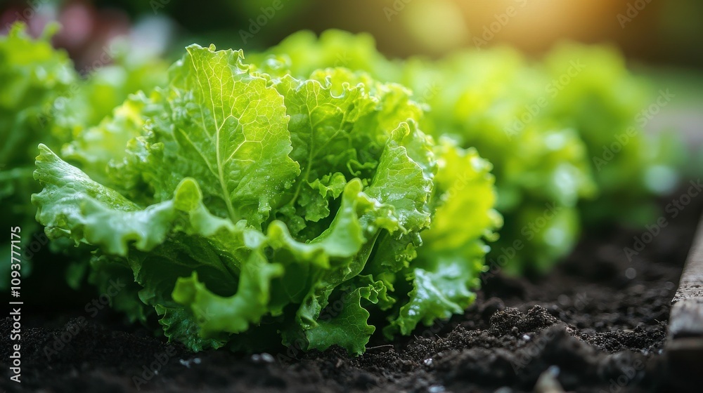Fresh and Vibrant Green Lettuce Growing in a Garden Bed, Symbolizing Health, Sustainability, and Organic Farming in a Natural Outdoor Environment Fresh and Vibrant Green Lettuce Growing in a Garden Bed, Symbolizing Health, Sustainability, and Organic Farming in a Natural Outdoor Environment