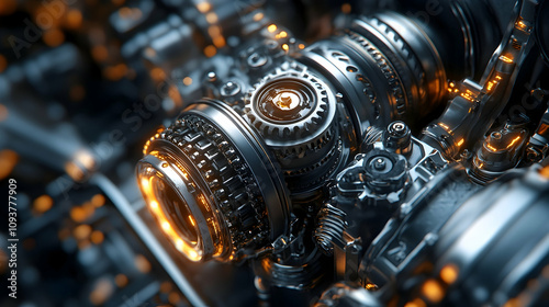 Powerful Engine with Gears and Metal Parts.4k image