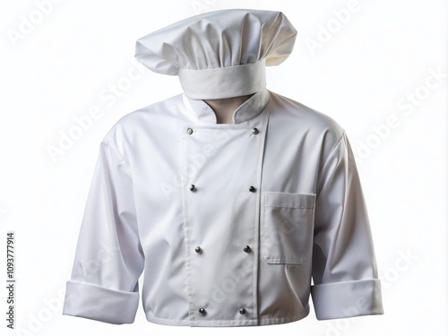 White Blank Chef's Uniform Mockup Isolated on White Background for Culinary Branding and Design Projects, Ideal for Restaurant Promotions and Chef Apparel Marketing