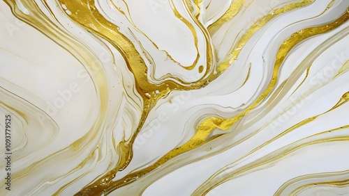 A luxurious abstract texture featuring golden marble. The design showcases rich veins of gold seamlessly embedded into a soft, white marble background with subtle highlights and shadows photo