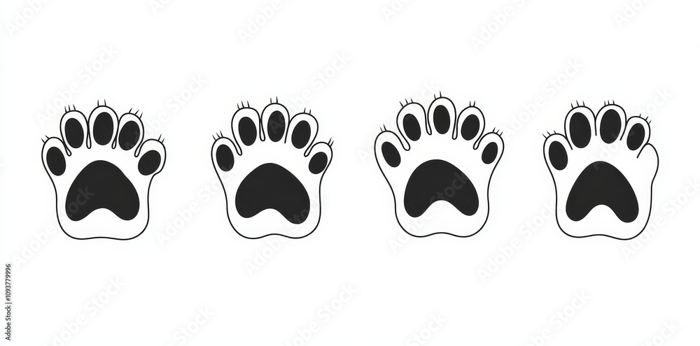Fototapeta premium A modern doodle illustration featuring a cat breed, showcasing a cat paw and a modern dog paw.