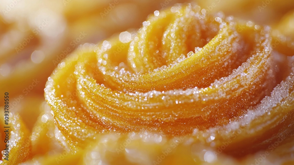 Close up of a swirl of sugared pastry. Close up of a swirl of sugared pastry.
