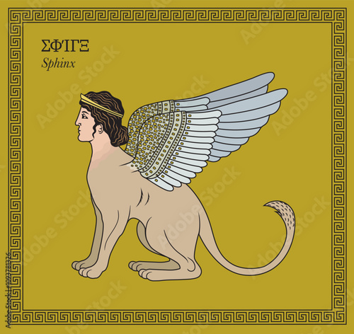 Vector illustration of a mythical Greek sphinx