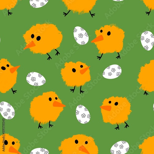 Easter chicken seamless birds pattern for wrapping paper and fabrics