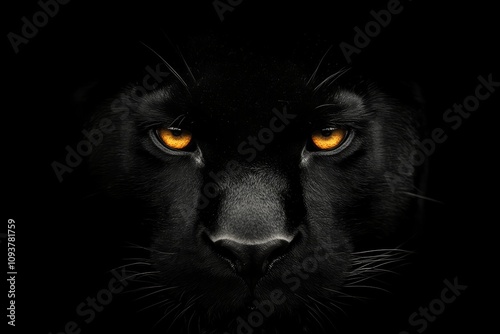 Intense gaze of a black panther in the darkness photo