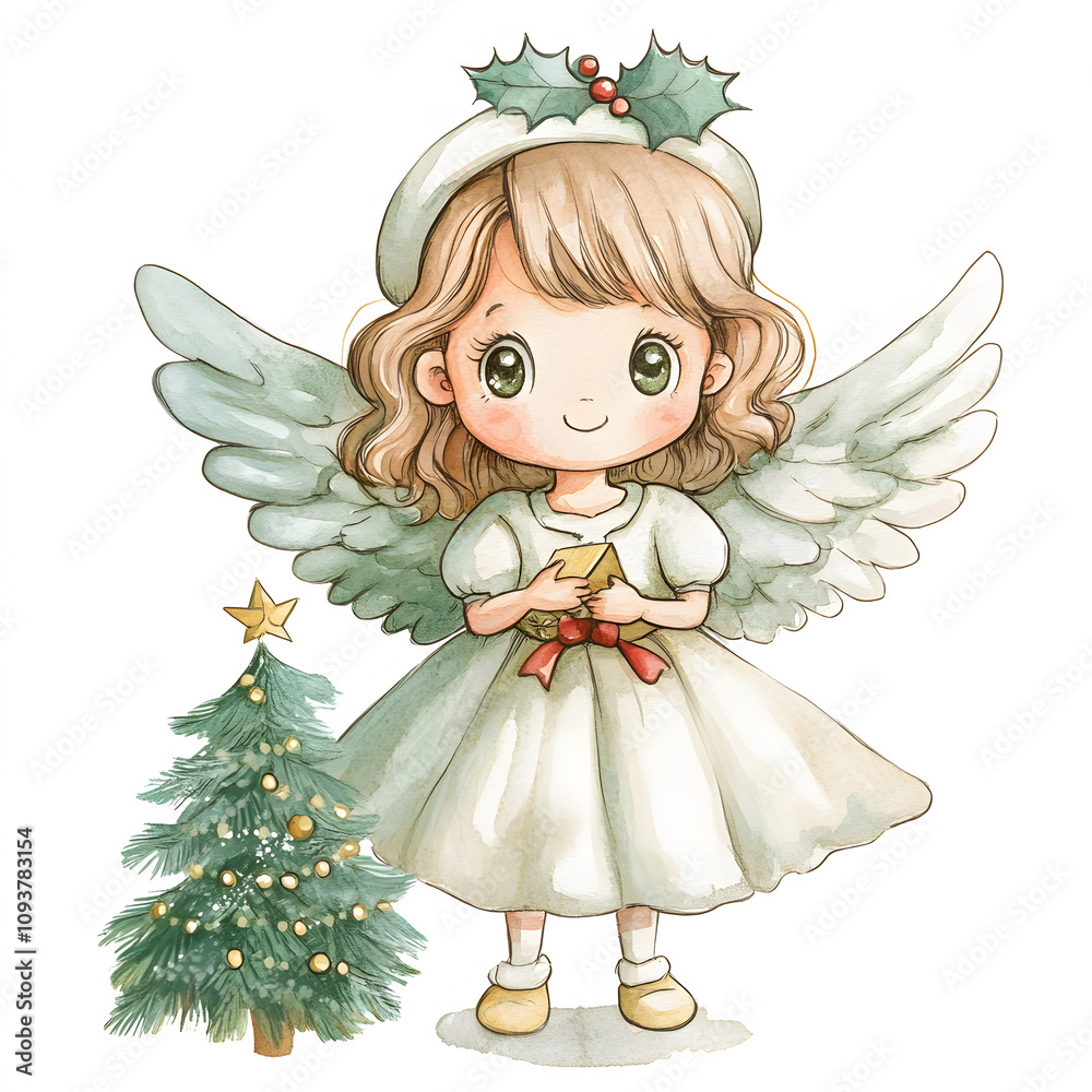 Illustration cute baby Christmas angel with wings Illustration cute baby Christmas angel with wings