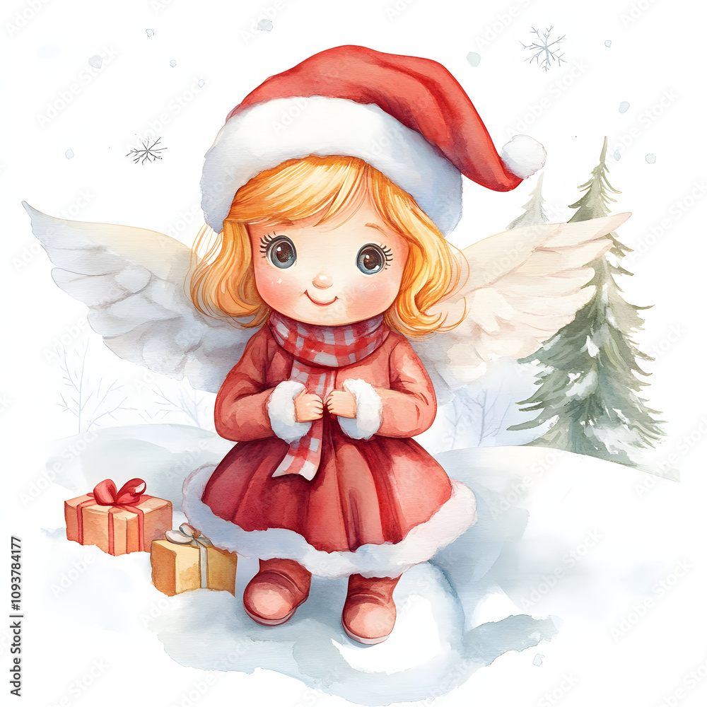 Illustration cute baby Christmas angel with wings Illustration cute baby Christmas angel with wings