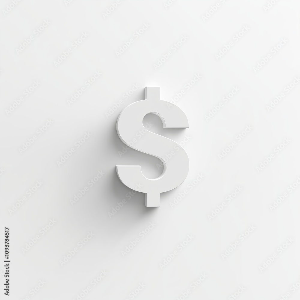 White dollar symbol on a plain gray background representing financial success, economic growth, and wealth in a minimalist design concept