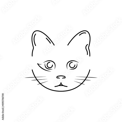 Cat face logo vector. Pussy line icon. Cat head. Veterinary clinic concept. Cat muzzle shape. Pet logo. Cat outline isolated on white background.