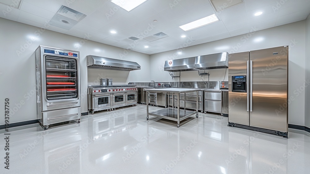 Modern stainless steel commercial kitchen. Modern stainless steel commercial kitchen.