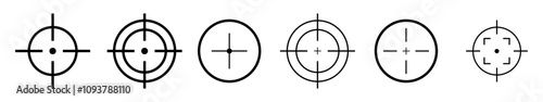 Target icon set: includes crosshair, sniper sight, and aiming symbols, isolated on a white background. Vector illustration, designed for web design and stylish target-related graphics.