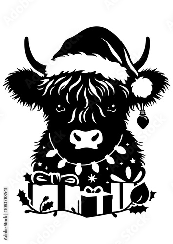 Christmas Highland Cow SVG Vector Silhouette 