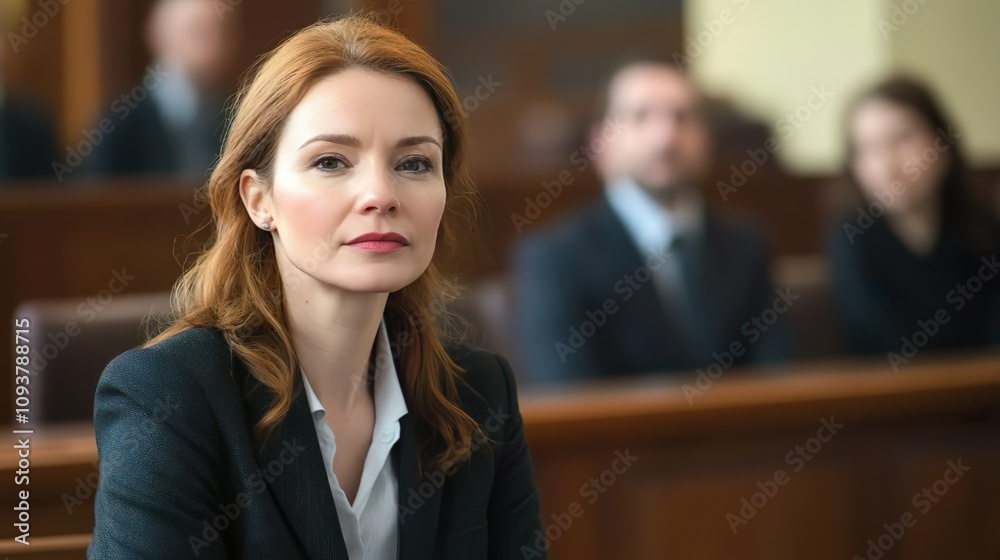 Confident Female Lawyer in Courtroom. Ideal for legal, corporate, or professional concepts. Confident Female Lawyer in Courtroom. Ideal for legal, corporate, or professional concepts.