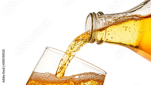 pouring drink into glass isolated on white