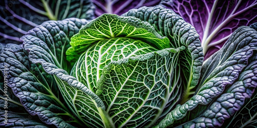 Fototapeta premium Black and White Artistic Cabbage Illustration Showcasing Detailed Macro Photography of Natural Textures and Shapes, Perfect for Culinary and Botanical Themes in Design Projects